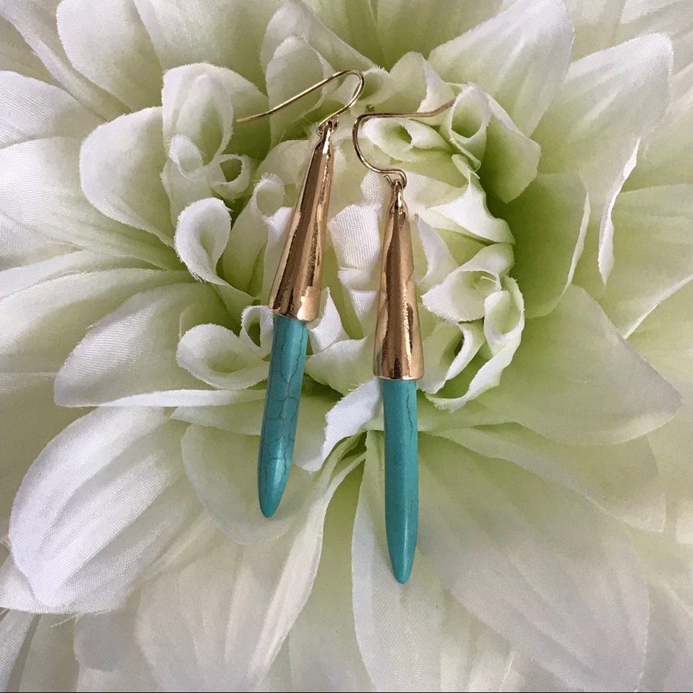 Turquoise and Gold Dangle Earrings - Picture 2 of 6
